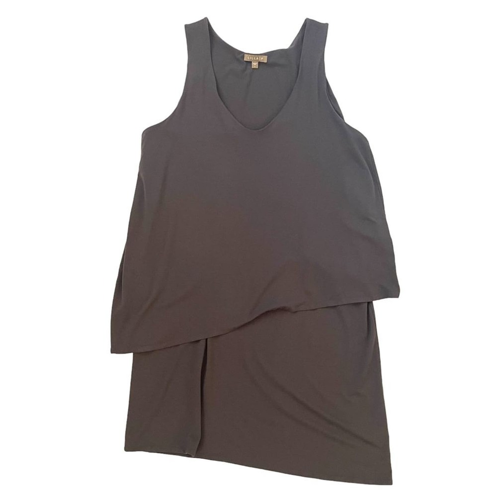 Lilla P Sleeveless Layered Tank Dress in Charcoal